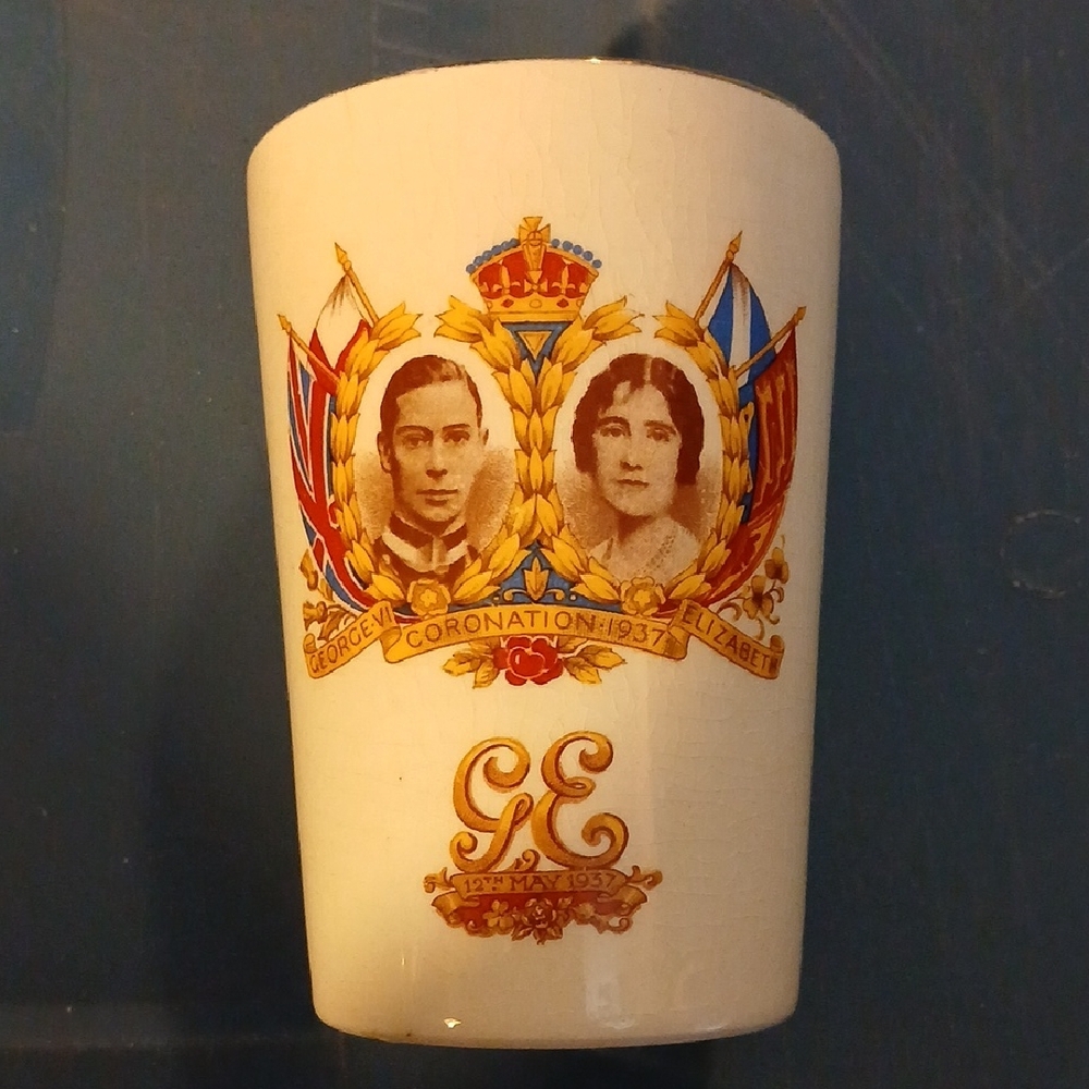 Vintage Coronation 1937 Beakerwith Royal Portraits Of George VI & Elizabeth